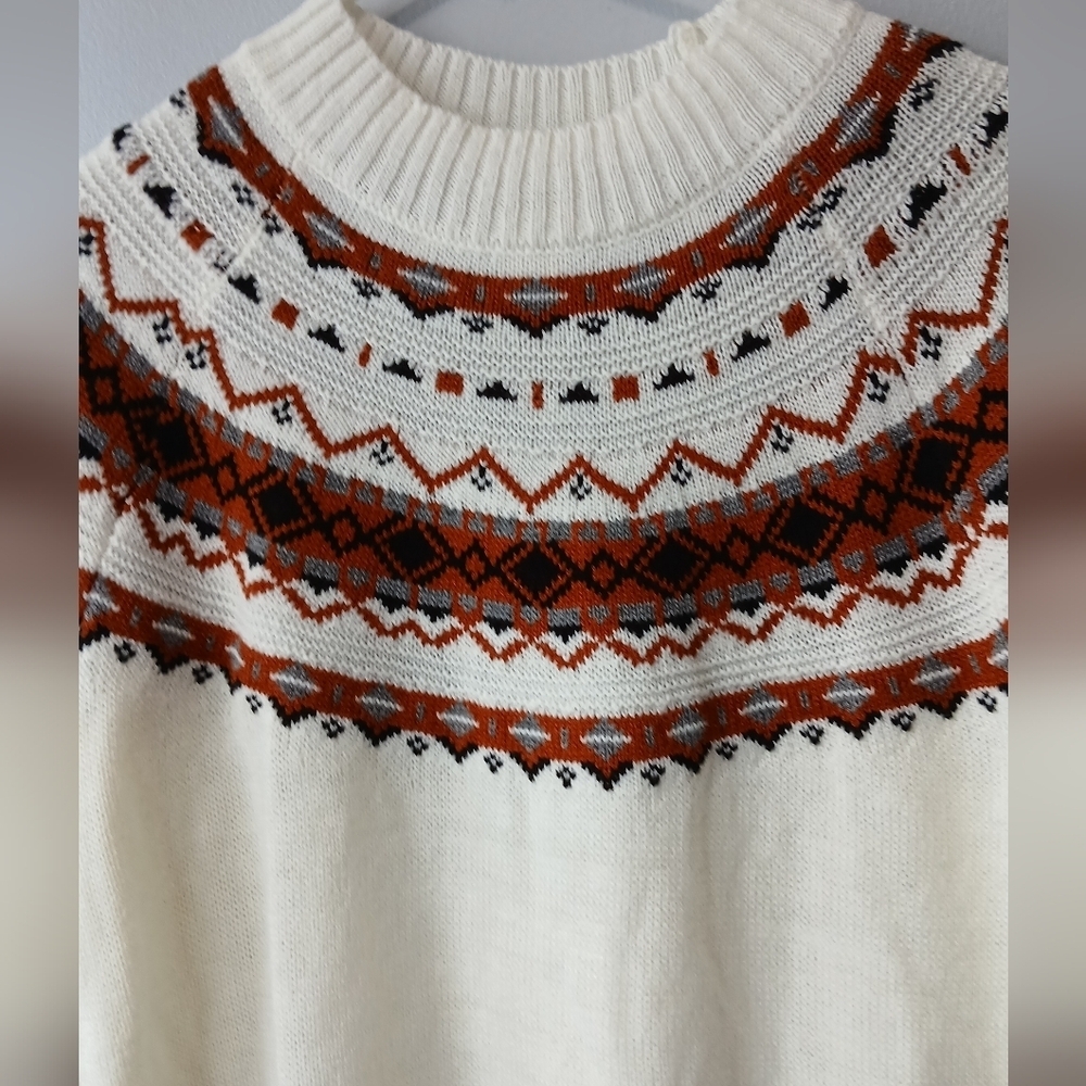 Telluride Clothing Co Cream Orange Fairisle Sweater Womens Large Lightweight - Picture 2 of 7